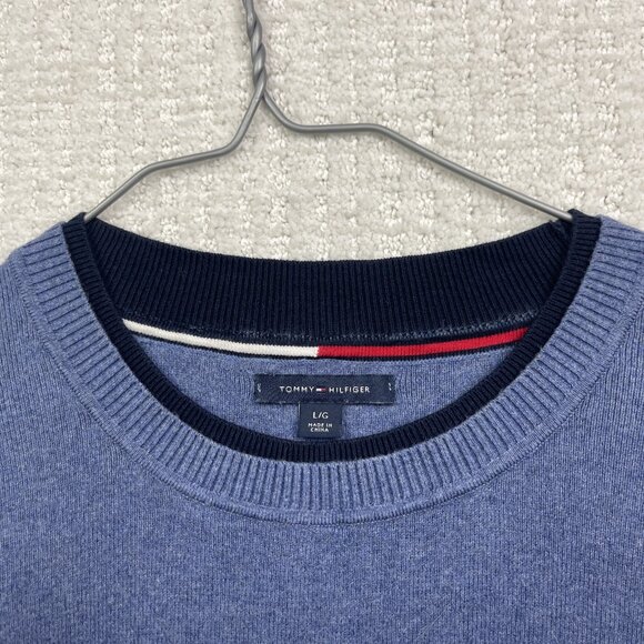 Tommy Hilfiger Shirt Blue Striped Long Sleeve Spell out logo Women Sz L Preppy - Picture 6 of 12